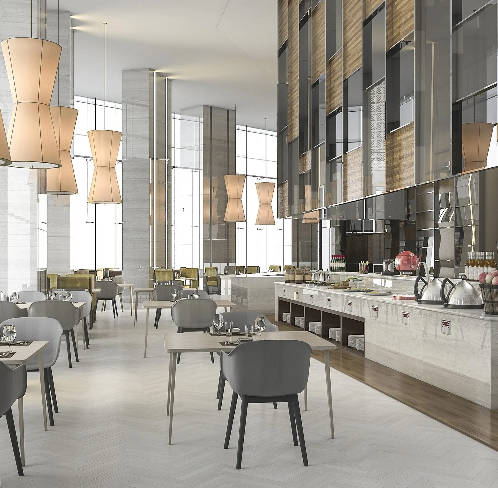 Salle de restaurant dont l’éclairage est piloté par domotique